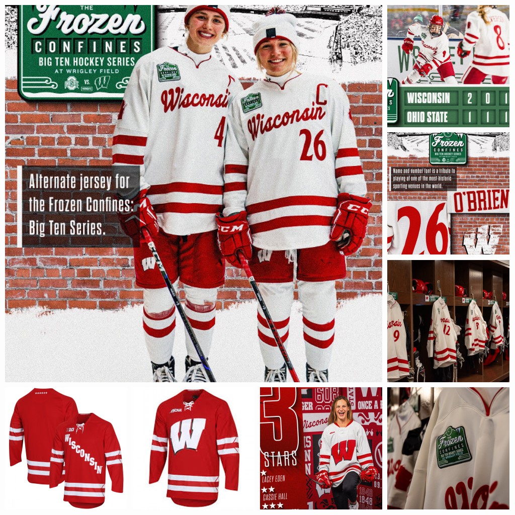 Casey O'Brien Wisconsin 2025 Frozen Confines Series Badgers Women's Hockey Jerseys Caroline Harvey Finley McCarthy Hannah Halverson Laila Edwards