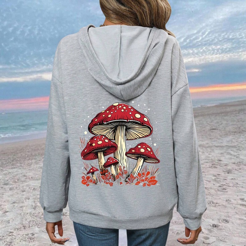 Autumn and Winter New Mushroom Fashion Printed Velvet Hoodie Multi functional Couple Coat