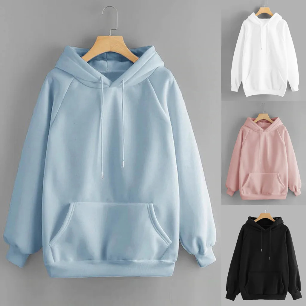 Womens Pullover Sweatshirt Pink Blue Oversized Hoodies Women Pullover Pocket Loose Cotton Hoodies Fall Winter Female Top 250106