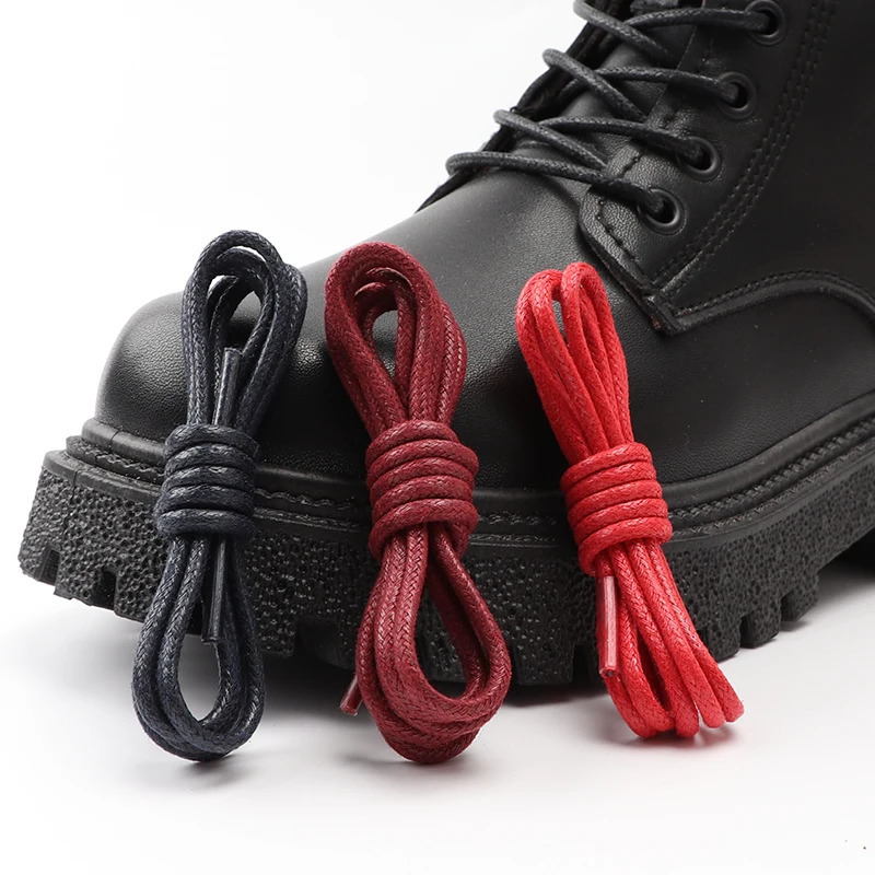 1Pair Round Waxed Shoelaces for Shoes Soild Cotton Boot Laces Leather Shoelace Waterproof Strings Sports Running Rope Shoe Lace 250106