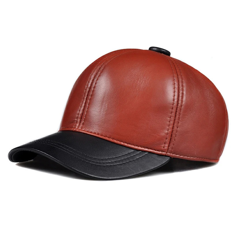 Unisex Real Leather Red Baseball Caps Sheepskin Casual Men Youth Duck Tongue Warm Hats Hip Pop Bonnet Femme Golf Sports 241230
