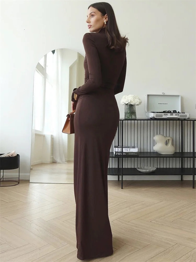 Tossy Fashion Pleated Bandage Long Dress For Women High Waist Slim Patchwork Sleeve Elegant Commute Womens Maxi 250103