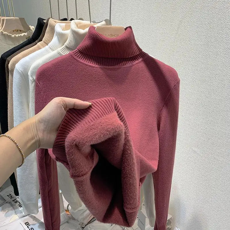 Thicken High Collar Pullover Womens Sweater Top Winter Warm and Soft Solid Color Inner Wear Bottoming Shirt 250103