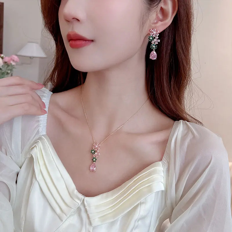 Fashion Crystal Flower Gem Stone Clavicle Necklace Earrings Jewelry Set Choker Women Wedding Bridal Jewelry Accessories Gifts 250102
