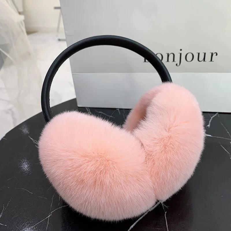 women Quality Real Fur Ear-cap Winter Warm Natural Rex Rabbit Fur Earmuff Lady Fashion Fluffy Genuine Rex Rabbit Fur Earlap 250106