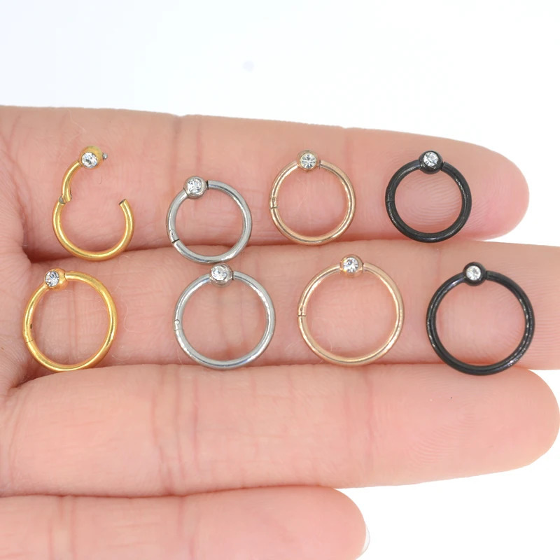 1Pc G23 Captive Bead Clicker Ring Gems Seamless Hinged Segment Ring Clicker Cartilage Nose/Lip Hoop Rings Septum 16G 250103
