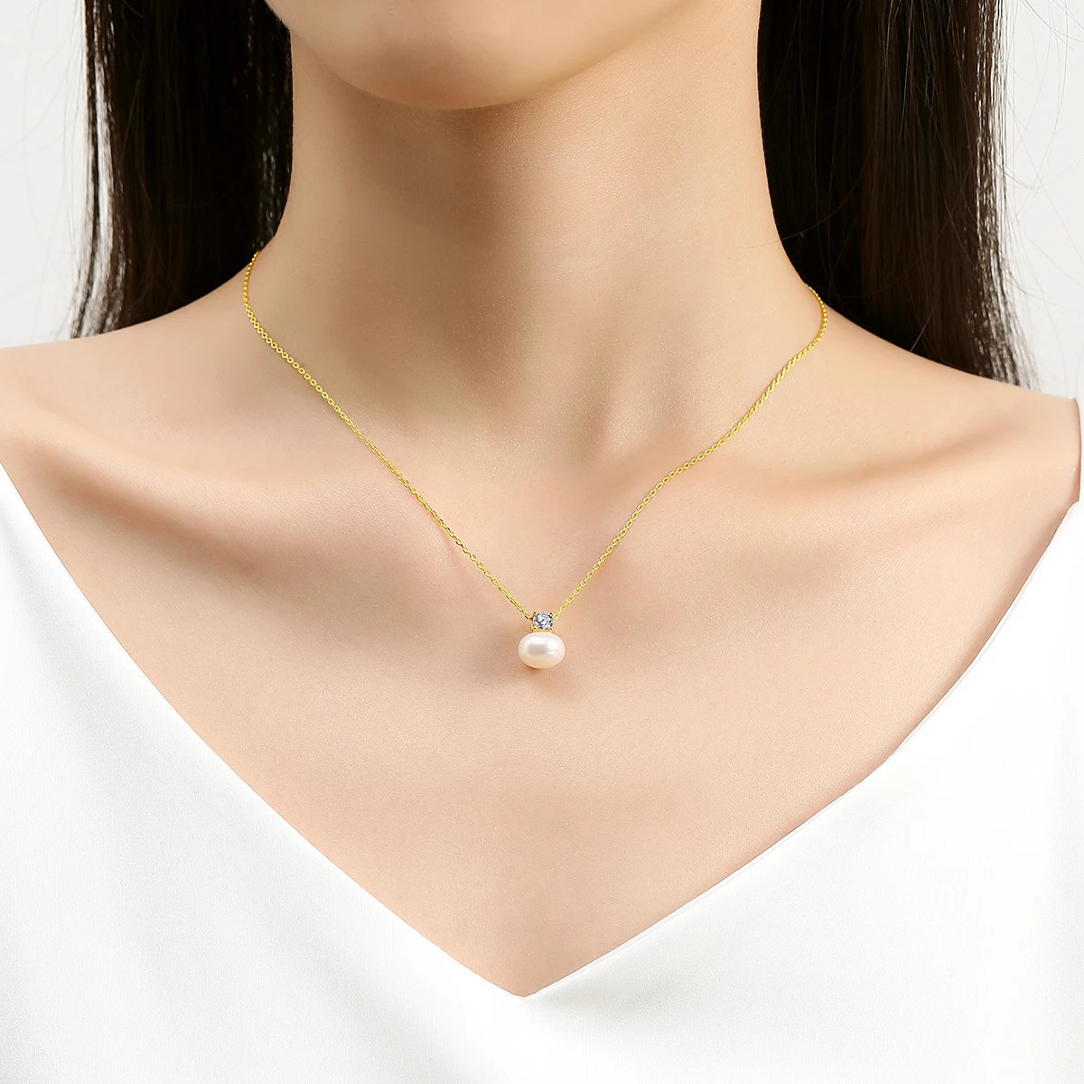 100% Real 18K Gold Pearl Necklace With Stone AU750 K Gold Pendant Wedding Jewelry Gift With Certificate 2024 250106