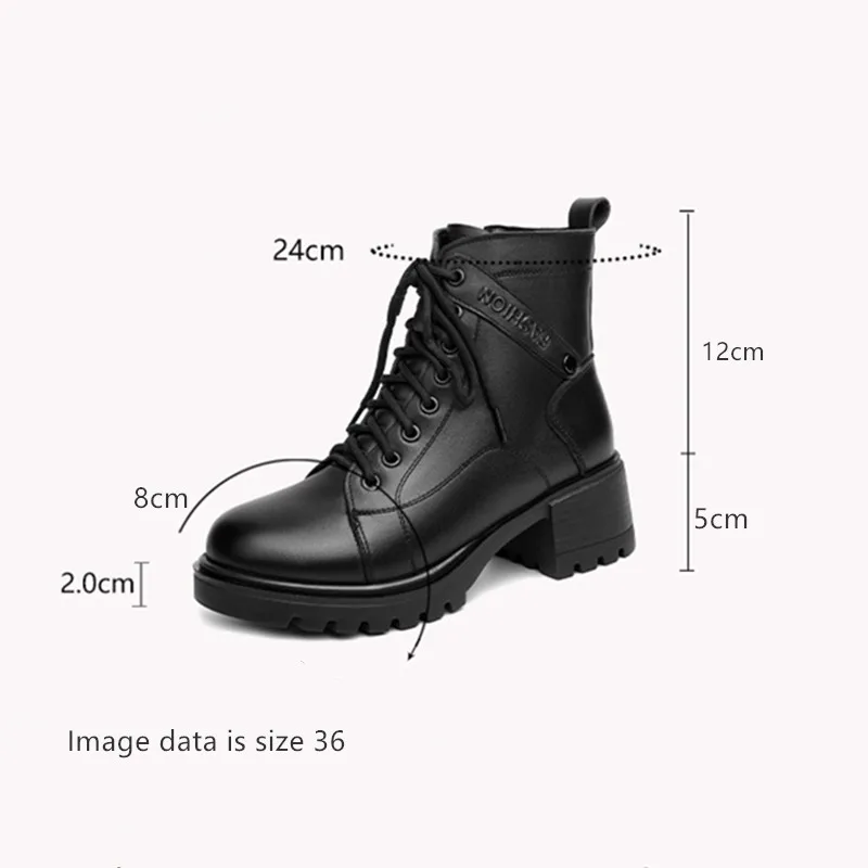Snow Boots Women Genuine Leather Women Ankle Boots British Style Large Size Non-Slip Natural Wool Women Winter Boots