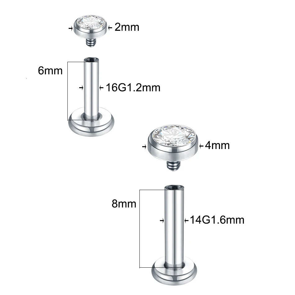 10Pcs/lot G23 Ear Tragus Lip Ring Nose Stud Crystal Internal Thread Helix Piercing Ear Stud Earring for Women Piercing 250103