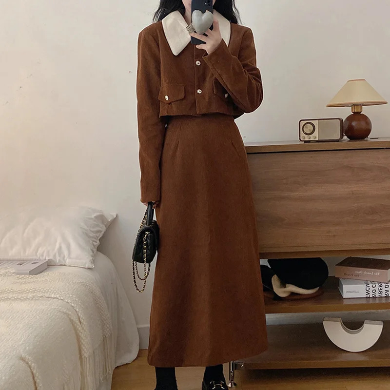 Women Classic Versatile Outfits Dress Lady Sweet Corduroy Outside Fall Dresses Female French Style Designer Party 250103