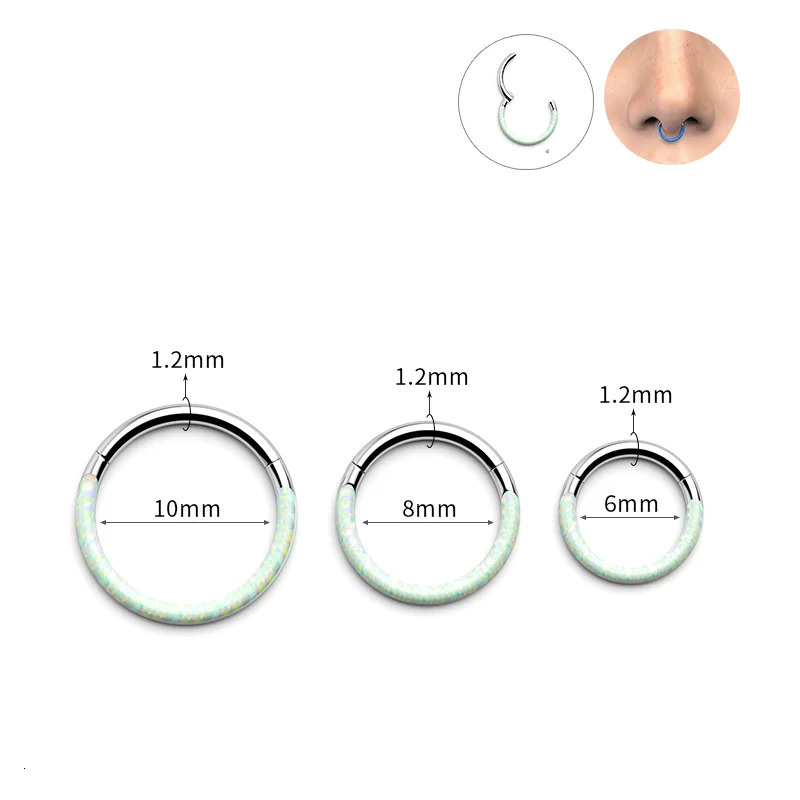 G23 Piercing Jewelry Front Opal Nose Rings Closed Ring Seamless Nose Ring Clicker Lip Ring For Women Cartilage Earring 250103