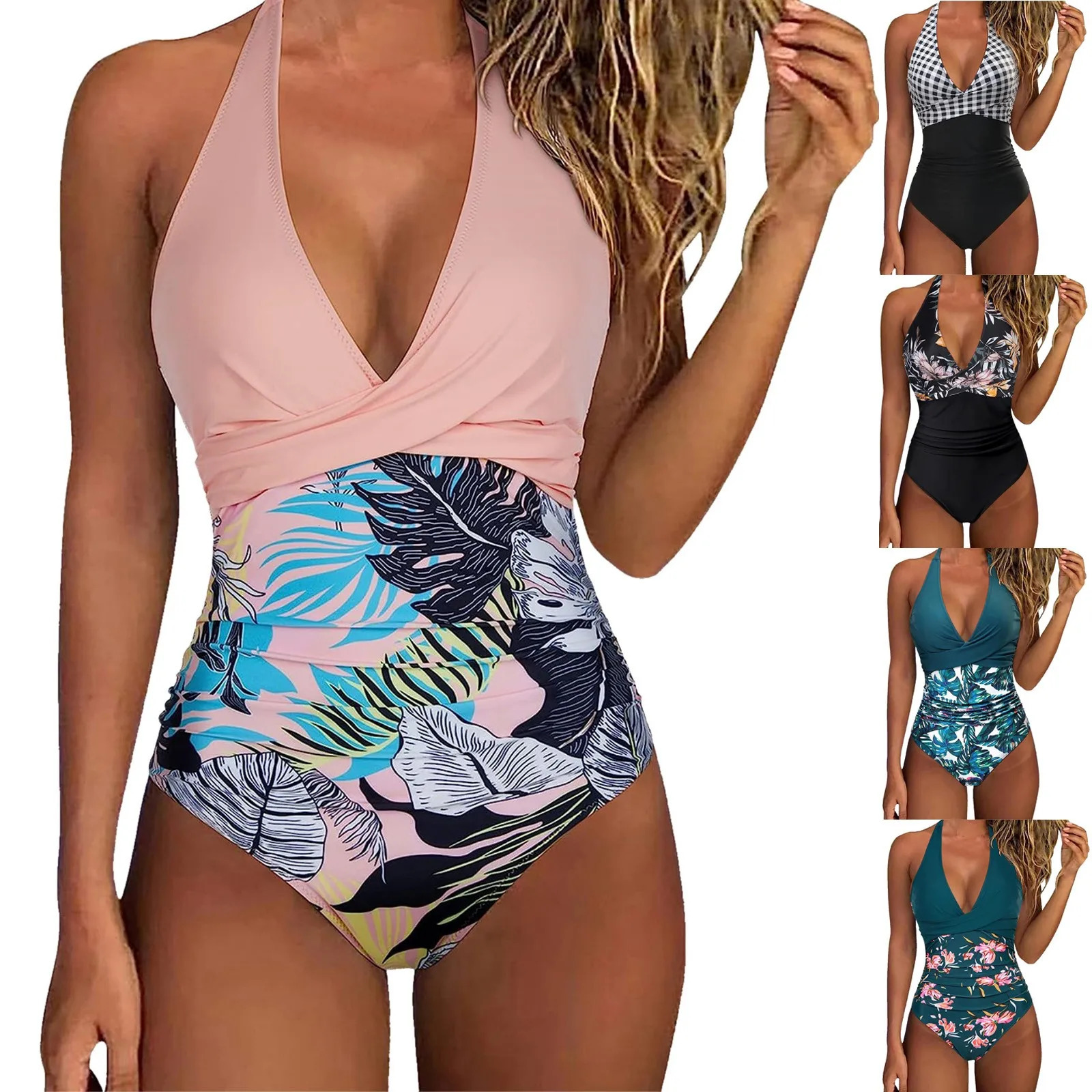 Tummy Control Onepiece Swimsuit Female Backless n Halter Beachwear Womens Swimwear Bathing Suit 250106