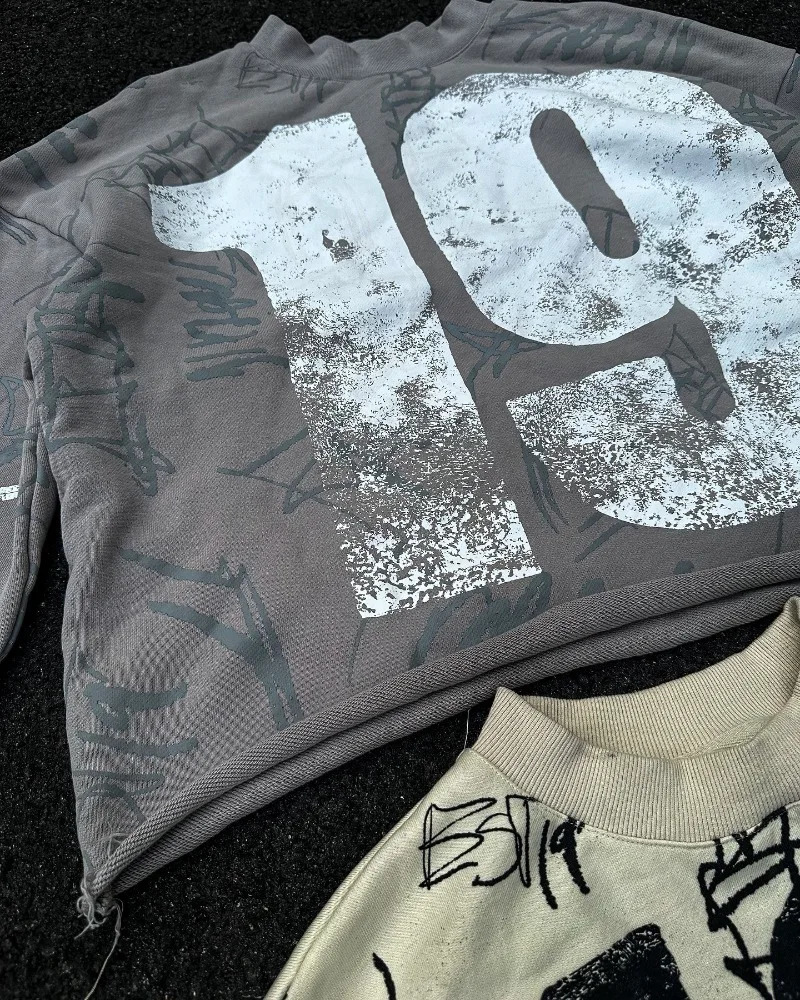 Y2K mens T-shirt retro printed graphic Gothic long sleeved Harajuku oversized T-shirt fashionable hip-hop punk casual streetwear top 241230