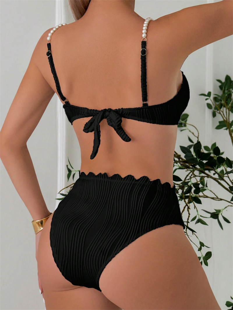 Stylish Shell Bikini Women Two Piece Swimsuit Solid Colors Pearl Straps Bikinis Set Scallop High Waist Swimwear with Underwire Lady Bathing Suit Brazi