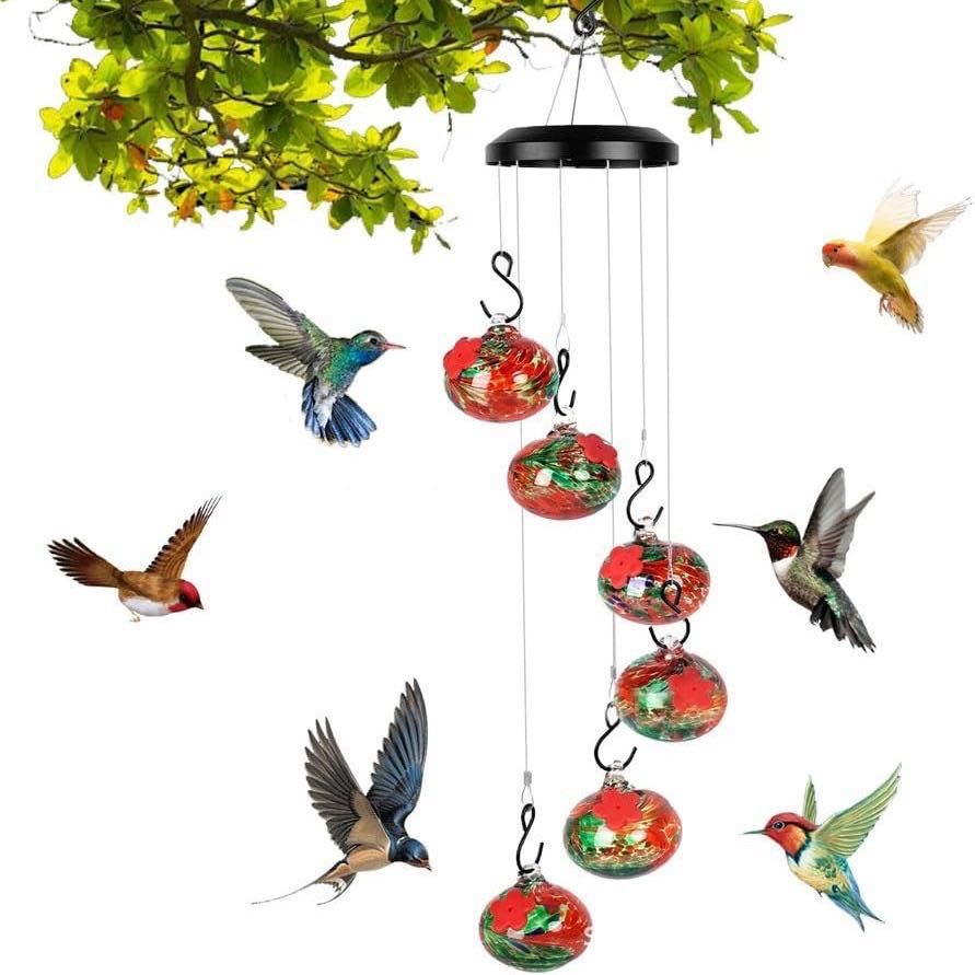 Outside Birdfeeder Hummingbird Feeders With Wind Chimes Leak-Proof Garden Decor Bee Guard And Bee Proof Accessories
