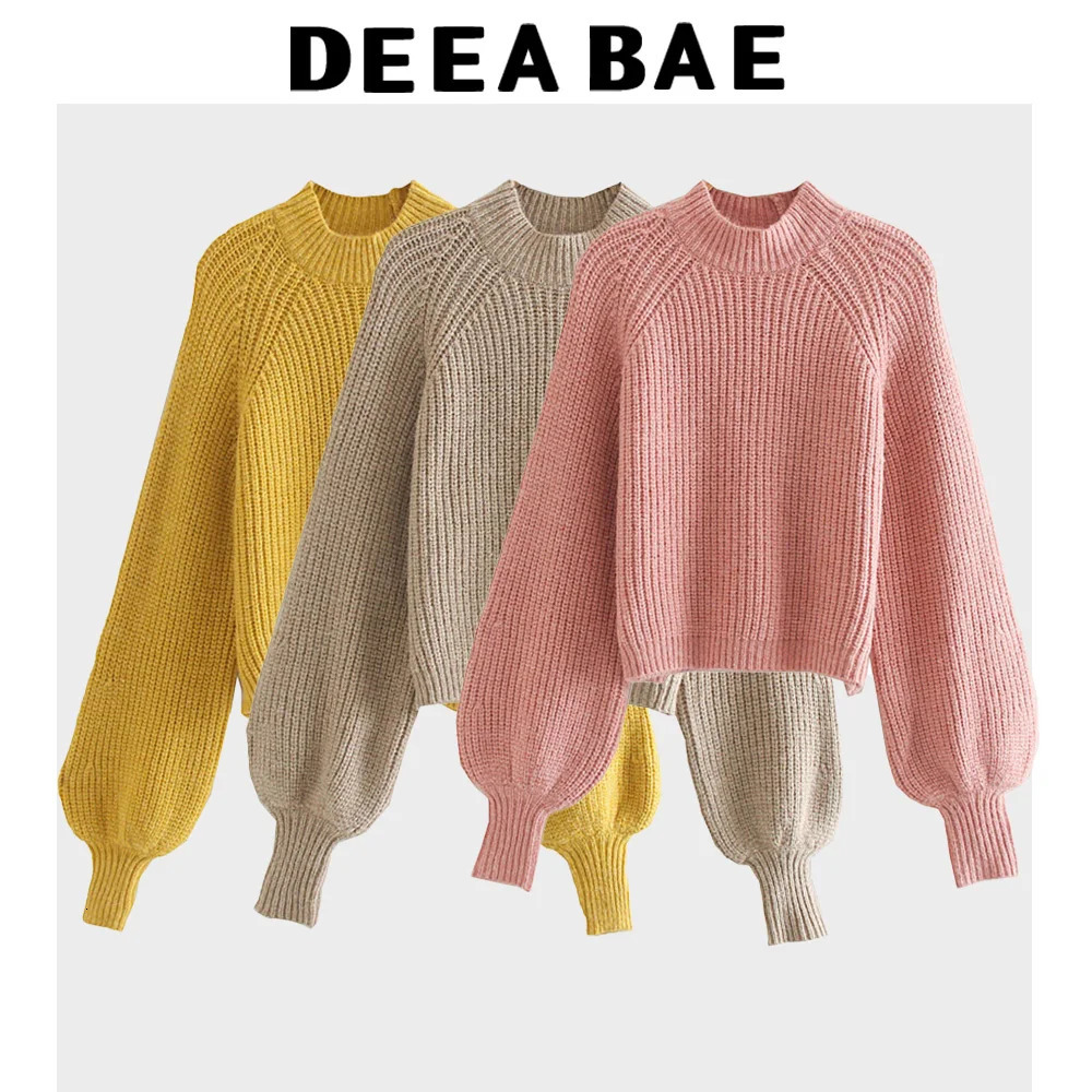 DEEABAE Korean Style Womens Clothing Lazy Round Neck Pullover Sweater Simple Commuting Loose knitted Bottoming Shirt 250103