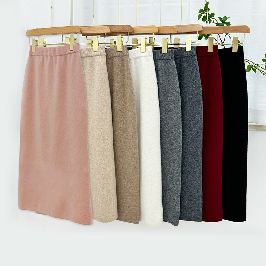 M3135 Thickened pure cashmere knitted skirt for women with elastic waist, comfortable, warm and versatile pure cashmere skirt