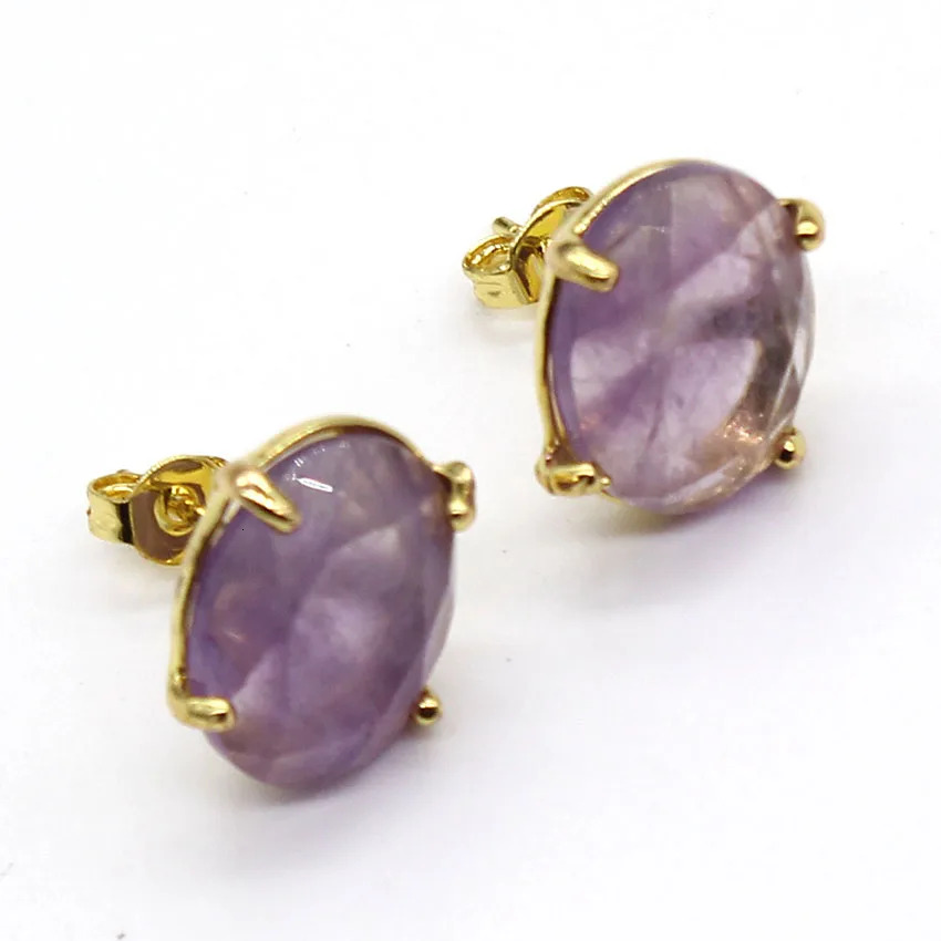 Crystal Stud Earrings for Women Girls Waterdrop Round Oval Shape Natural Lapis Lazuli Amethyst Faceted Stone Earring Jewelry