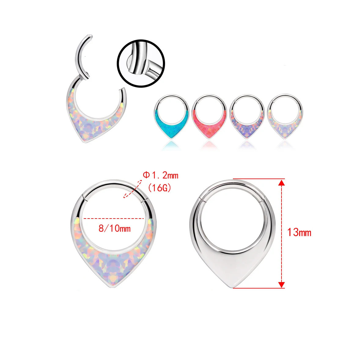 1PCS G23 Opal Septum Nose Ring Hinged Hoop Nose Ring Cartilage Ear Piercing Body Jewelry for Women and man gift 250103