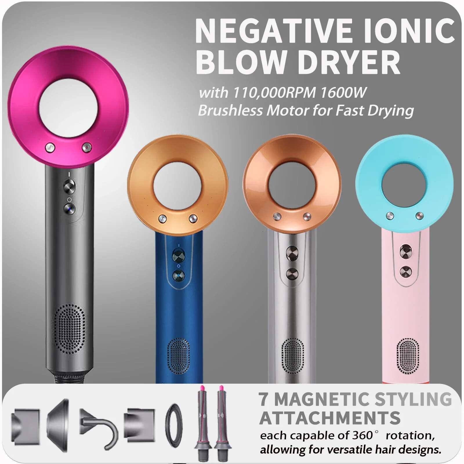 DS Leafless Professional Powerful Hairdryer Fast Quick Hot and Cold Adjustment Ionic Air Blow Dryer for Hair Salons