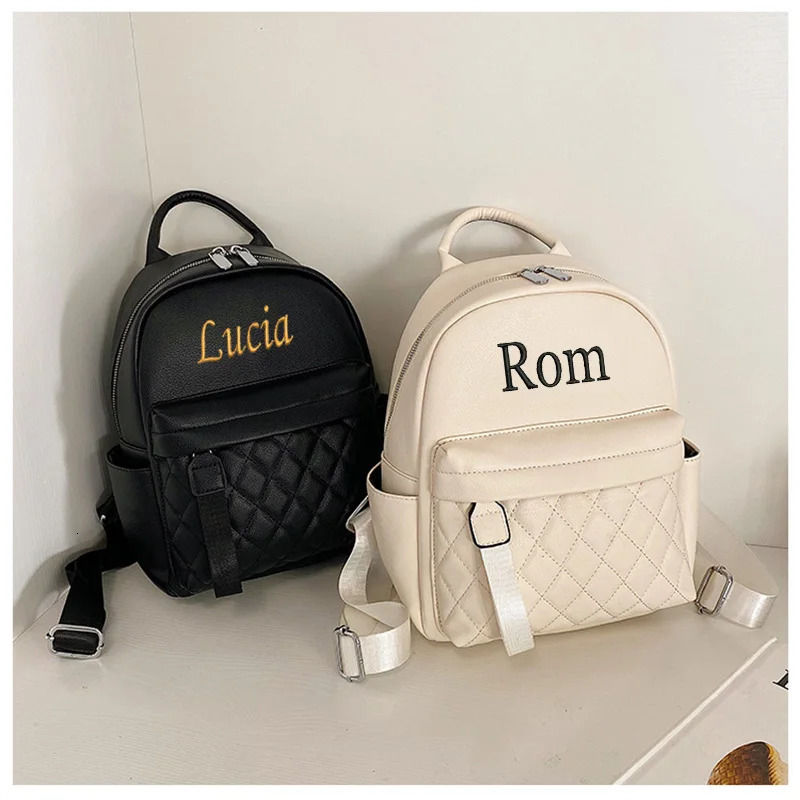 Embroidery Name Backpack Womens PU Bag Fashion Ladies Gift High Quality PU Backpack Personalized Outdoor Small Backpack 250102