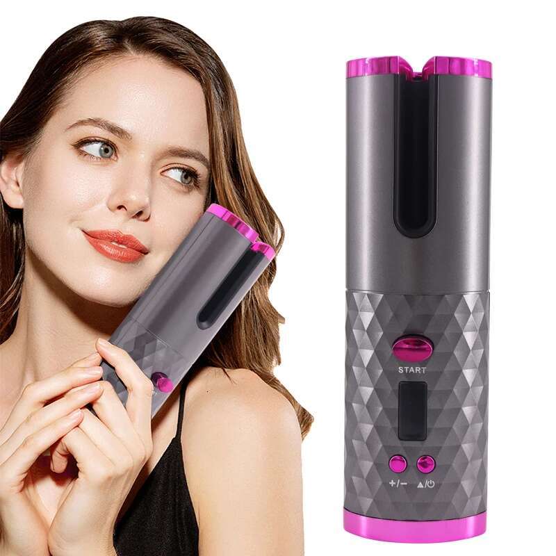 Cordless Auto Rotating Ceramic Hair USB Rechargeable Automatic Curg Iron LED Display Temperature Wave Curler Styler