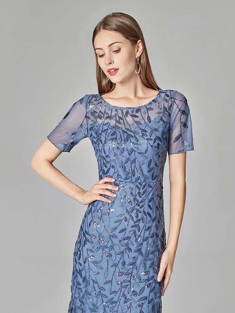 Plus size womens evening dress with fish tail short sleeved lace decal chiffon patchwork personalized long party evening dress 250103