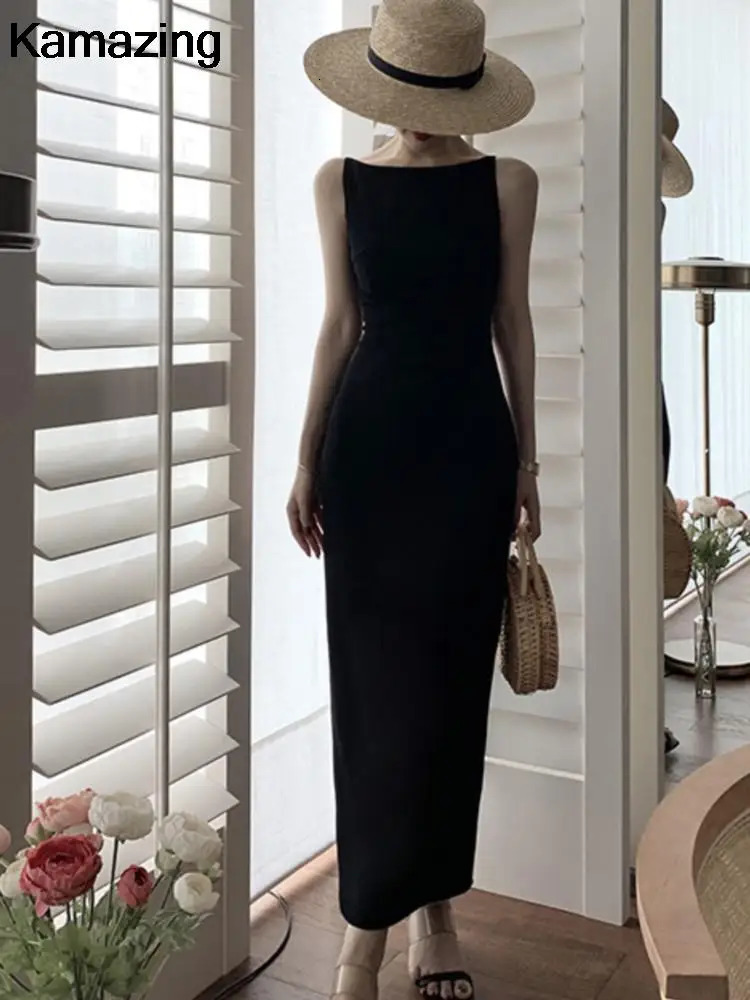 Summer Slim Evening Party Dresse Elegant Fashion Sleeveless Solid Vestidos Vintage Runway Simple Clothes 250103