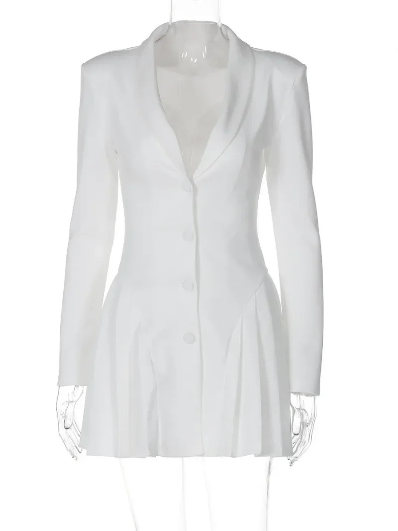 Woman Clothing Long Sleeve Single Breasted Ruffles Blazer Dress Autumn High Waist Tunics White Party Dresses Black Vestidos 250103