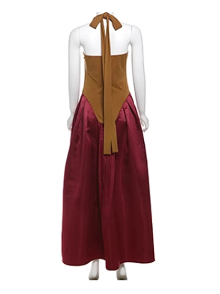 Elegant patch work dress womens strapless length A-line dress womens 2025 early spring fashion womens robe 250103
