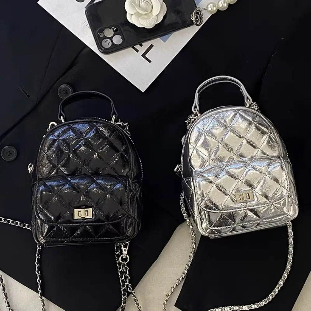 Fashion Multifunctional Chain Backpack Leather PU Handbag Shoulder Bag Bow Element Argyle Vintage School Bag 250102