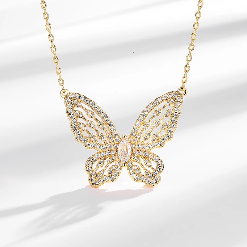 Fashion Classic Two Piece Butterfly Wings Necklace Earnail Zircon Jewelry Set Anniversary Party Gift S 250102