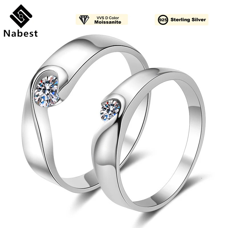 Na 2pcs/set 925 Sterling Silver Women Men Couple Sets Ring VVS1 Couples Matching Heart Rings Engagement Jewelry 250103