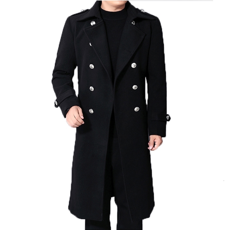 Long dust coat Men Winter Warm Trench Woolen Cloth Coat Mens Double Breasted Slim Casual Jackets Solid Business Outwear 241220