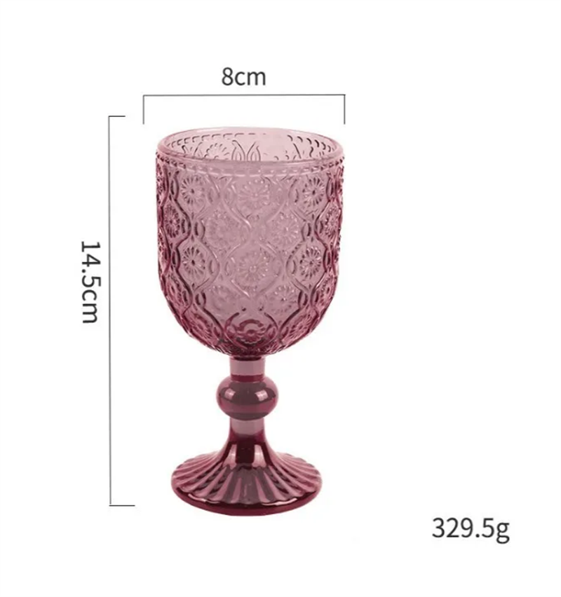 Factory Wholesale Embossed Colored Glass Wine glasses European Juice Glasses Wine Goblets Wedding Decoration Cups 240ml