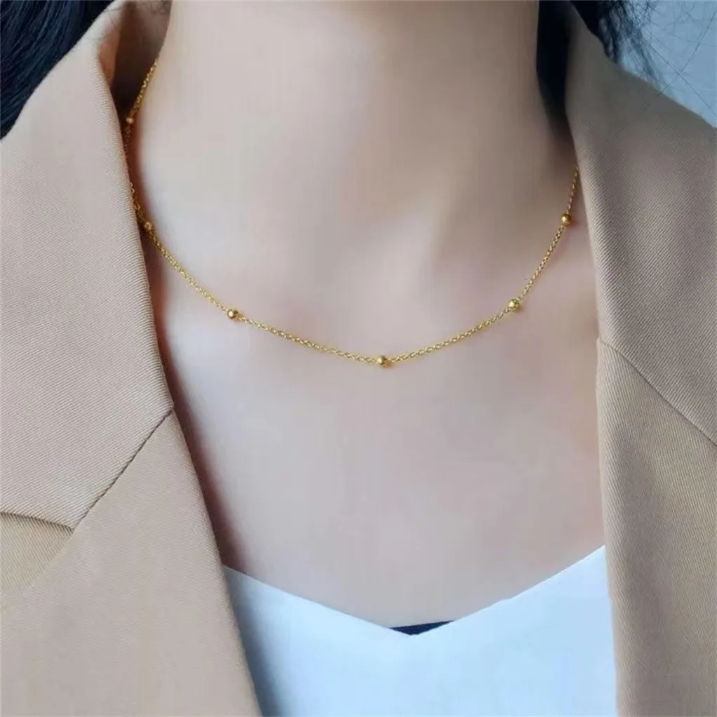 LABB Real 18K Gold Golden Ball Starry Sky Necklace AU750 Womens Fashion Necklace Boutique Jewelry Gift X0036 250106