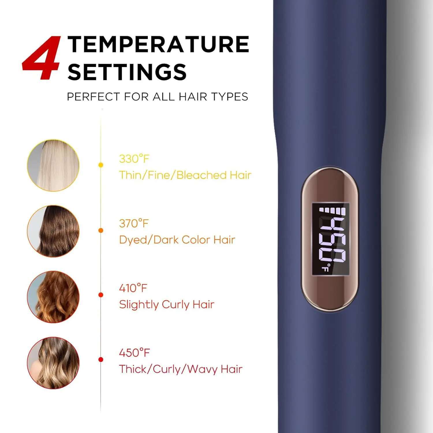 Flat Iron, 1.25'' Curg Iron Hair Straightener Brush with Detachable Power