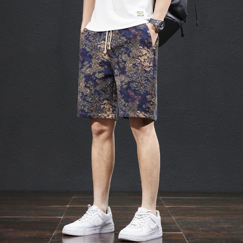 Ethnic Style Shorts for Mens Summer Thin Elastic Casual Loose Fashion Versatile Beach Capris 250103