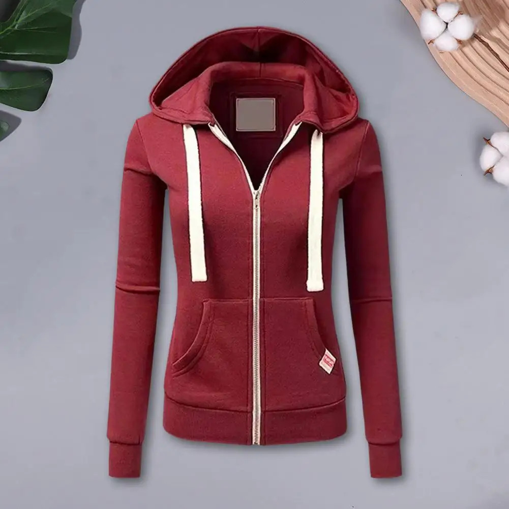 Women Sports Hoodie Womens Drawstring Hooded Zip-up Jacket with Elastic Cuff Pockets Fall Winter Sport Fitness Coat for Slim 250106