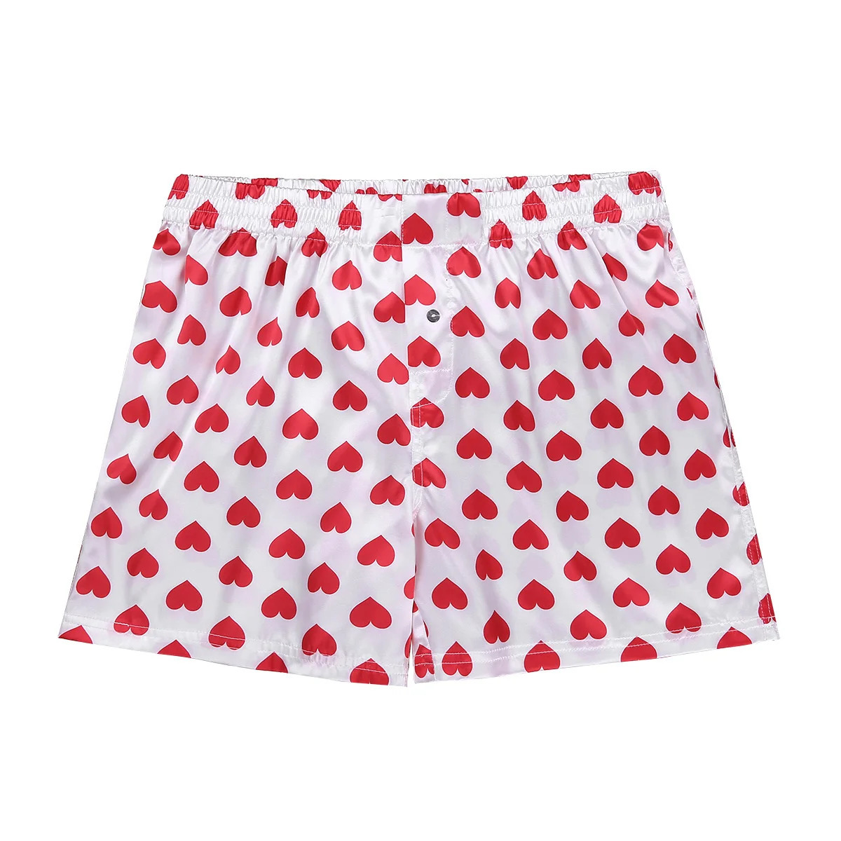 Mens Boxers Shorts Silk Sleepwear Underwear Heart Print Bottoms Lounge Beach Lightweight Loose Sports Pants 250103