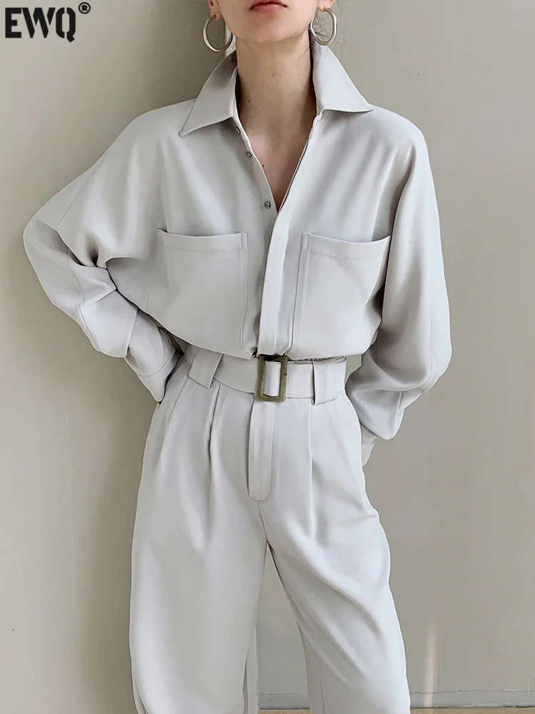 EWQ Elegant Temperament With Bandage Jumpsuits Long Sleeve Big Pocket Fashion Office Lady Jumpsuit Autumn Winter 16U4460 250103
