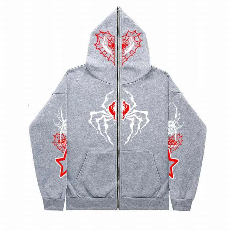 Goth Y2k Streetwear Printing Spider Zip Up Clothes Haruku Long Sleeve Anime Oversize Hoodie Men Women