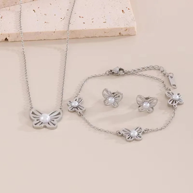 Fashion Romantic Butterfly Jewelry Set Butterfly Earrings Necklace Bracelet Set for Women Anniversary Gift 250102