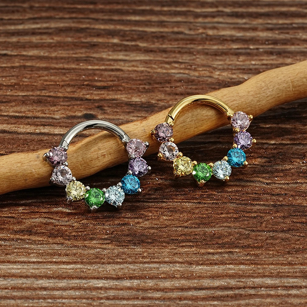 Right Grand ASTM F136 16G Septum Clicker with CZ Hinged Segment Nose Ring Daith Hoop Earring Piercing Body Jewelry 250103