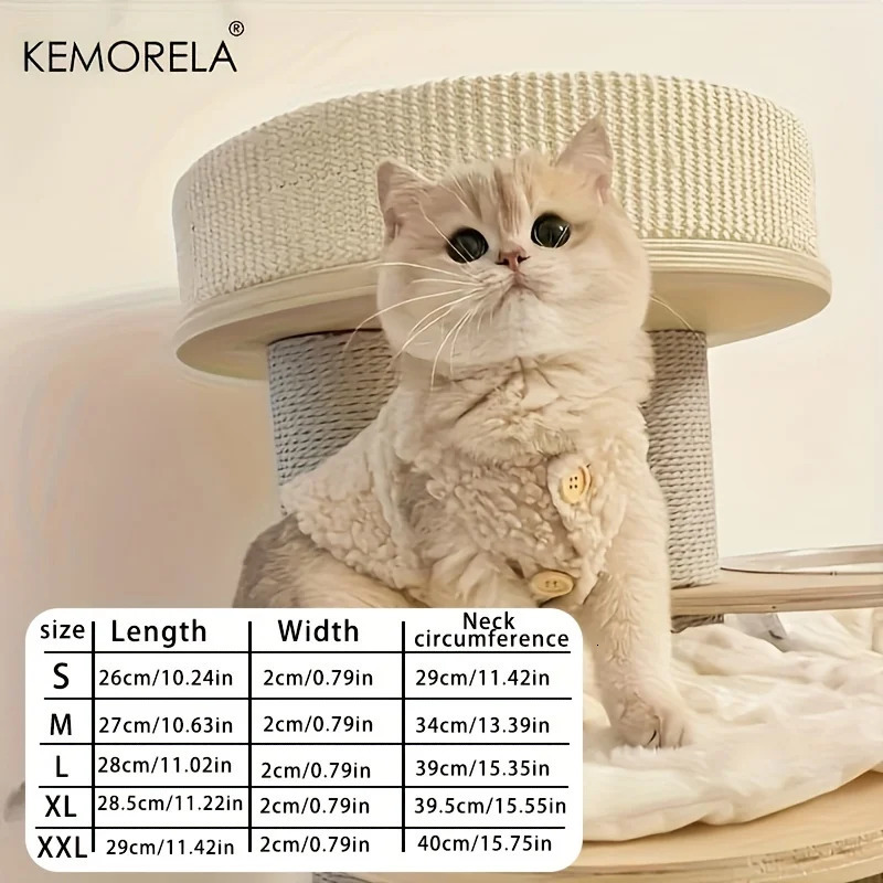 KEMORELA Cute Warm Cat Vest Lamb Wool Cat Clothes For Autumn And Winter Pet Clothing For Cats And Dogs 250106