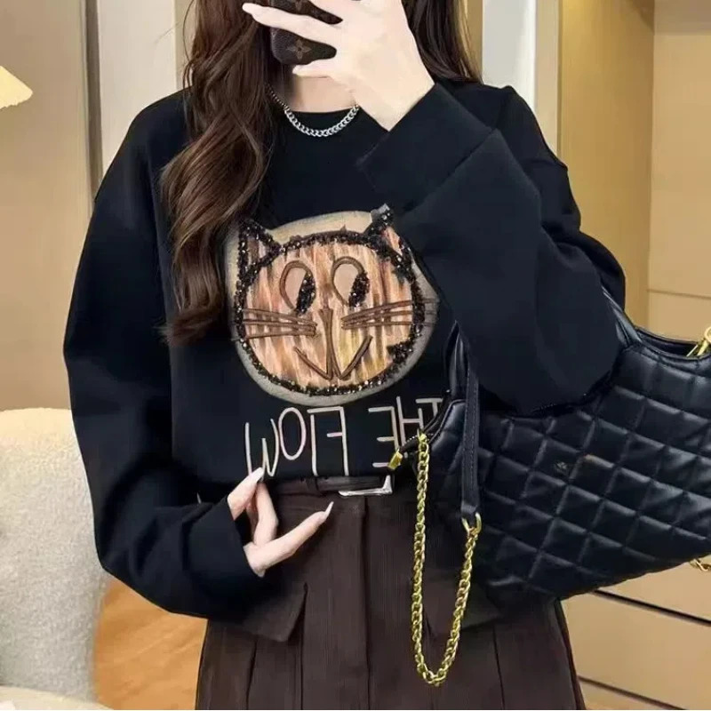 Womens Clothing Autumn Winter Pullover Cartoon Letter Printing Lantern Long Sleeve Casual Fashion Hoodies Trendy Sweet Tops 250106