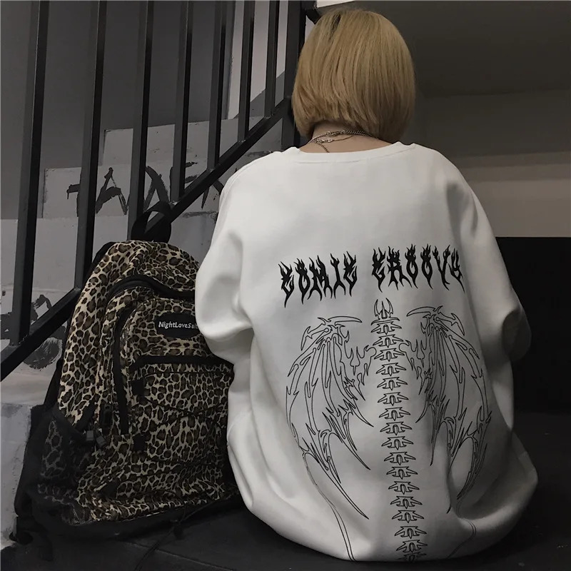 Women Loose Tracksuit Casual Printing Sweatshirt High Quality Versatile Pullover Trend Black White Street Tops Clothing 250106