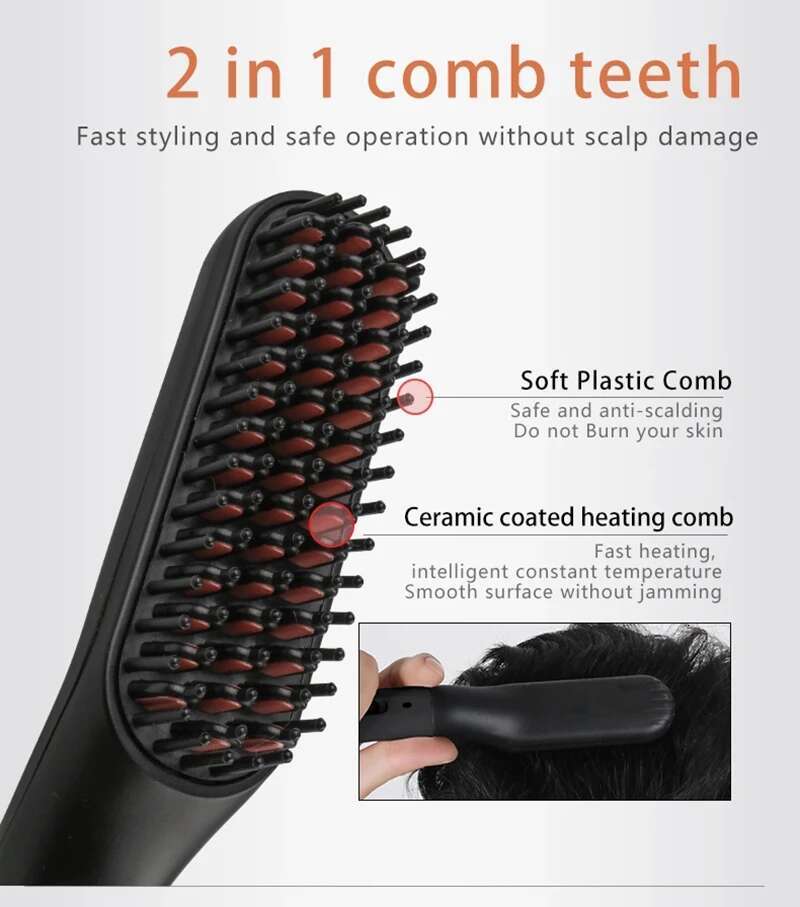 Multifunctional Men Straightener Portable Quick Heating Electric Hot Hair Brush Anti-Scald Beard Style Comb for Man