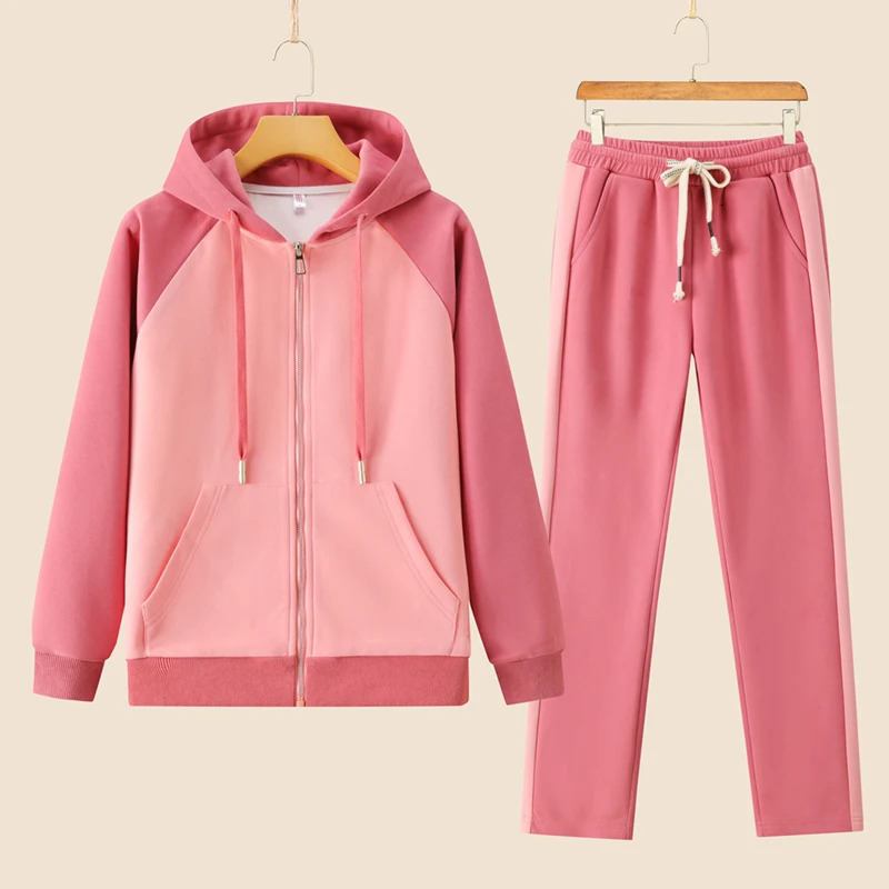 Fashion Casual Sportwear Hoodie Pant Set Long Sleeve Hooded Jacket 2 Piece Drawstring Sping Female Running Suits 250106