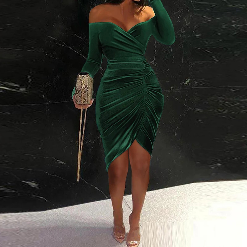 Elegant Women Mini Dress Vintage Red Long Sleeve Party Female Sexy Off Shoulder Bodycon Dresses For 250103